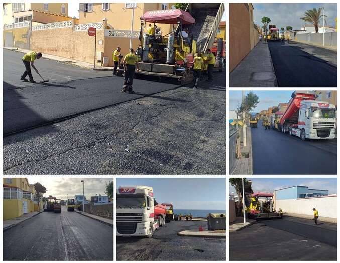 Trabajos de reasfaltado en la calle de Tomillo, en Hoya Pozuelo/TA.